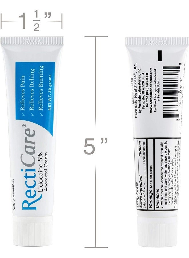 RectiCare Anorectal Lidocaine 5% Cream: Topical Anesthetic Cream for Treatment of Hemorrhoids & Other Anorectal Disorders - 30g Tube - Image 3